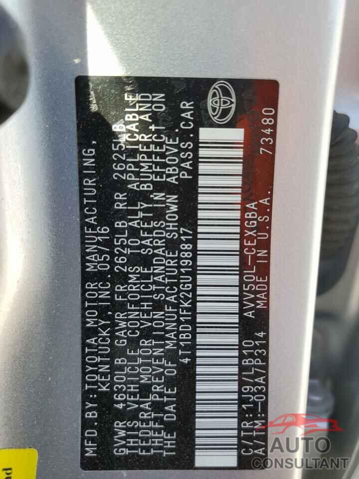TOYOTA CAMRY 2016 - 4T1BD1FK2GU198817