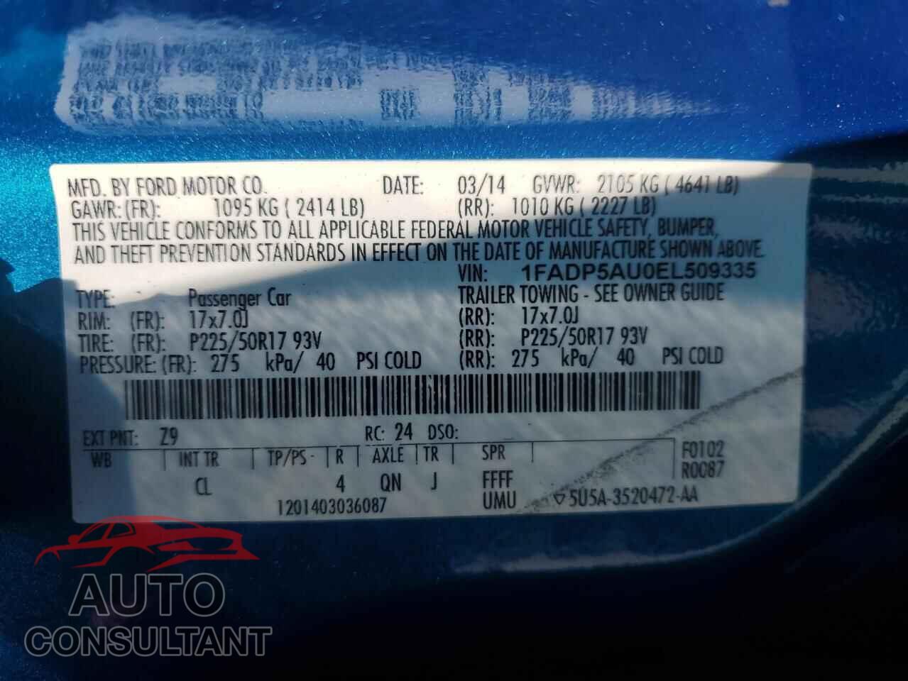 FORD CMAX 2014 - 1FADP5AU0EL509335