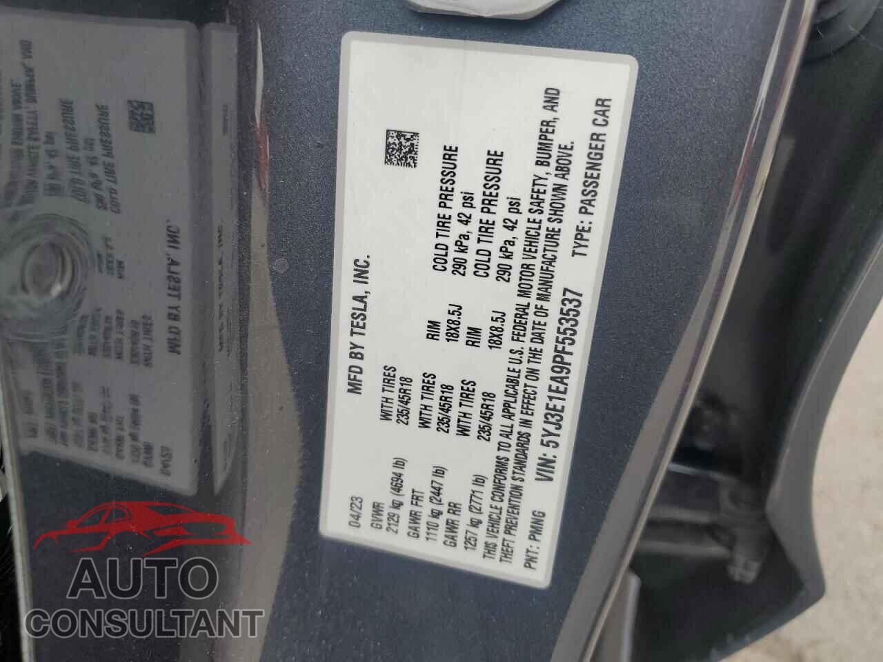 TESLA MODEL 3 2023 - 5YJ3E1EA9PF553537
