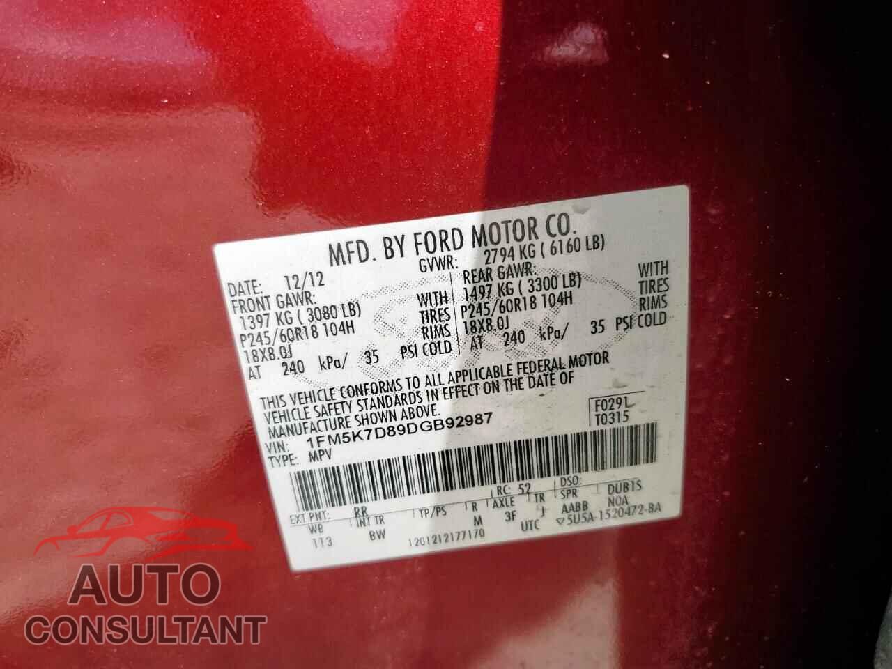 FORD EXPLORER 2013 - 1FM5K7D89DGB92987