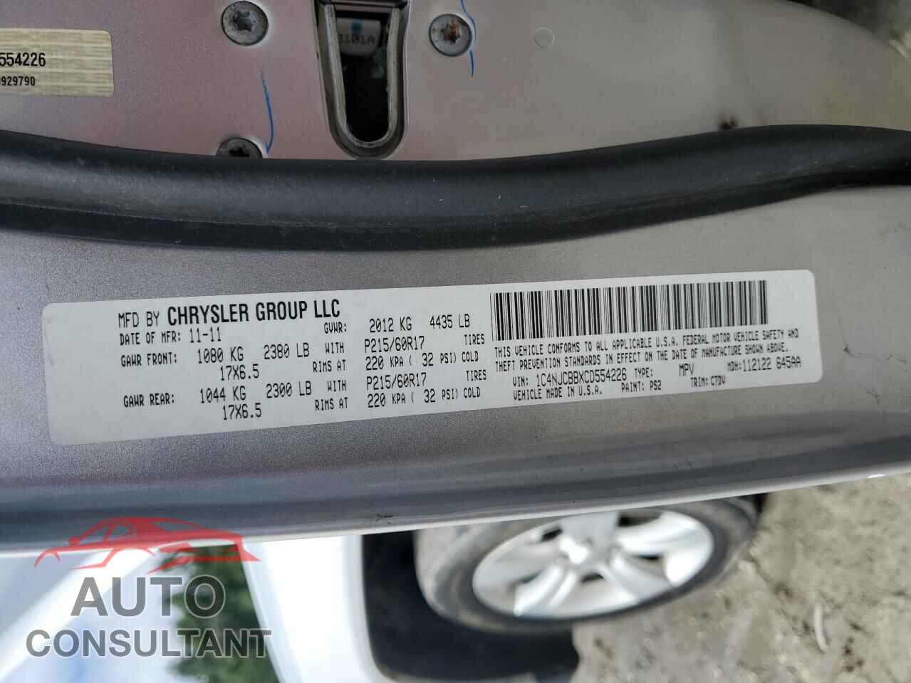 JEEP COMPASS 2012 - 1C4NJCBBXCD554226