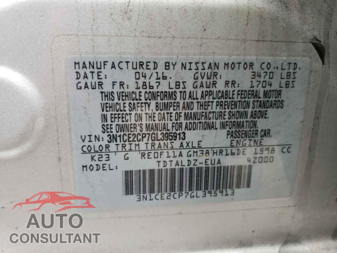 NISSAN VERSA 2016 - 3N1CE2CP7GL395913