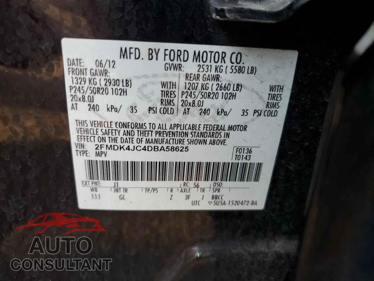 FORD EDGE 2013 - 2FMDK4JC4DBA58625