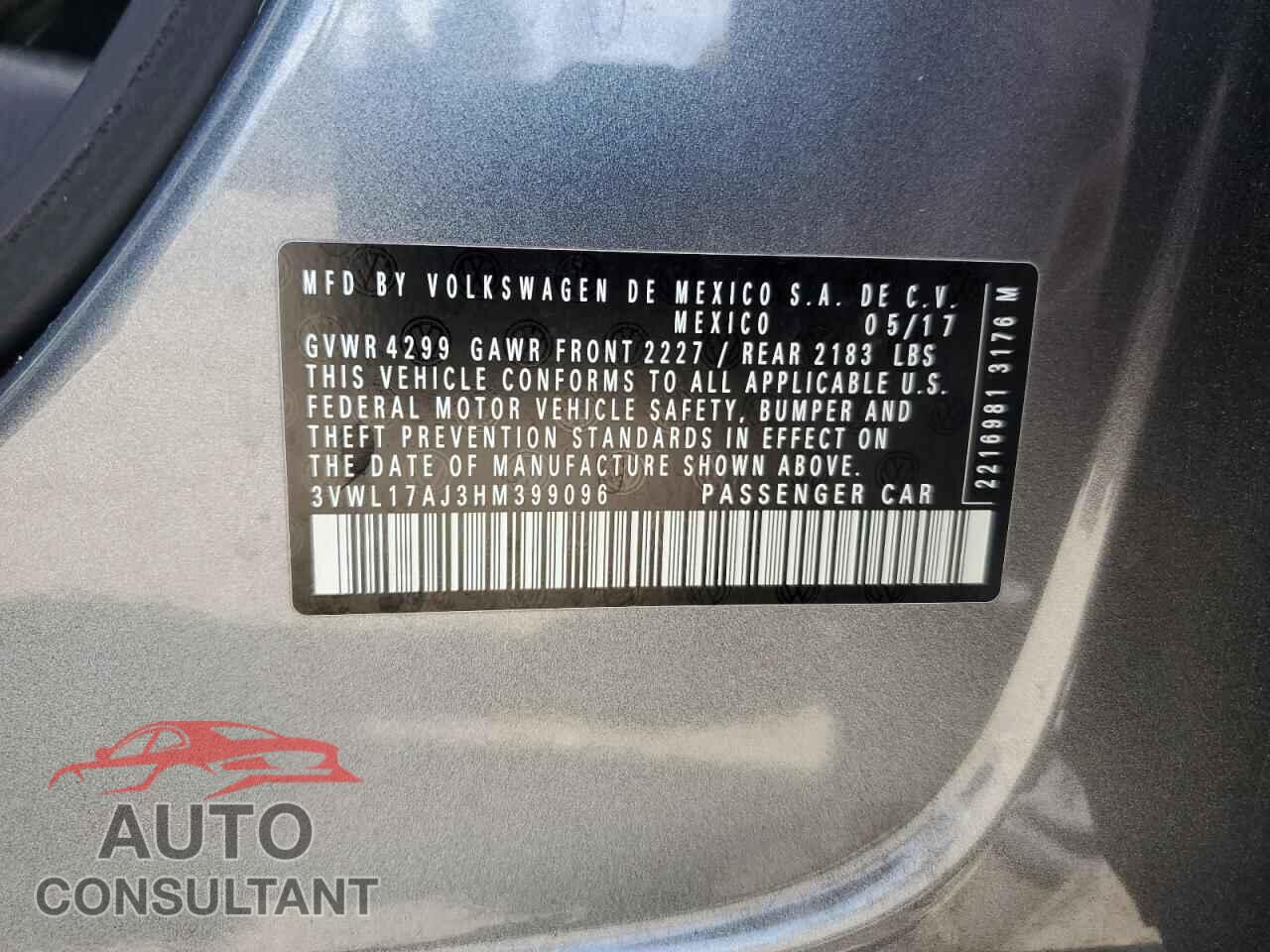 VOLKSWAGEN JETTA 2017 - 3VWL17AJ3HM399096