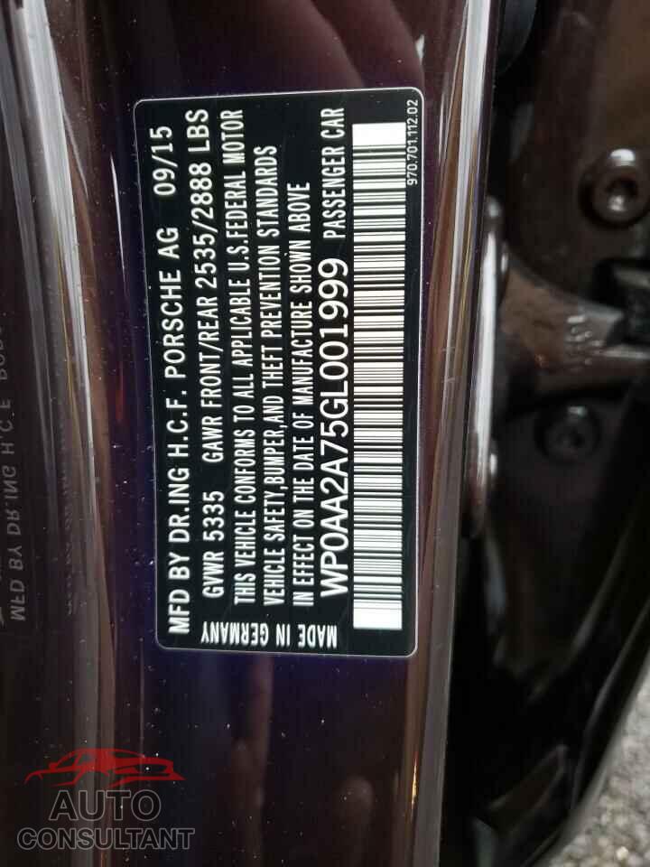 PORSCHE PANAMERA 2016 - WP0AA2A75GL001999