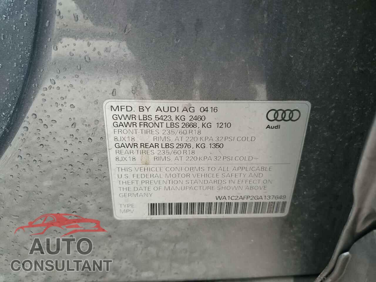 AUDI Q5 2016 - WA1C2AFP2GA137649