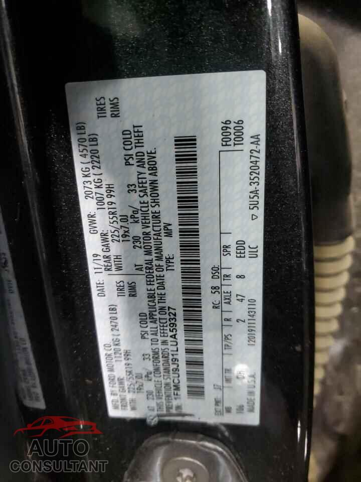 FORD ESCAPE 2020 - 1FMCU9J91LUA59327