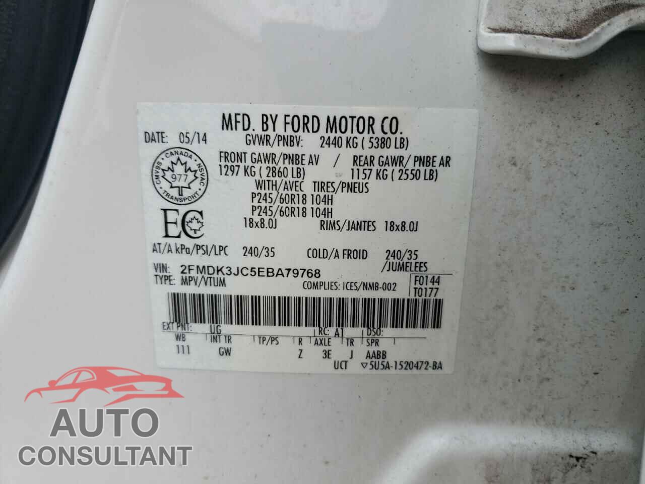 FORD EDGE 2014 - 2FMDK3JC5EBA79768