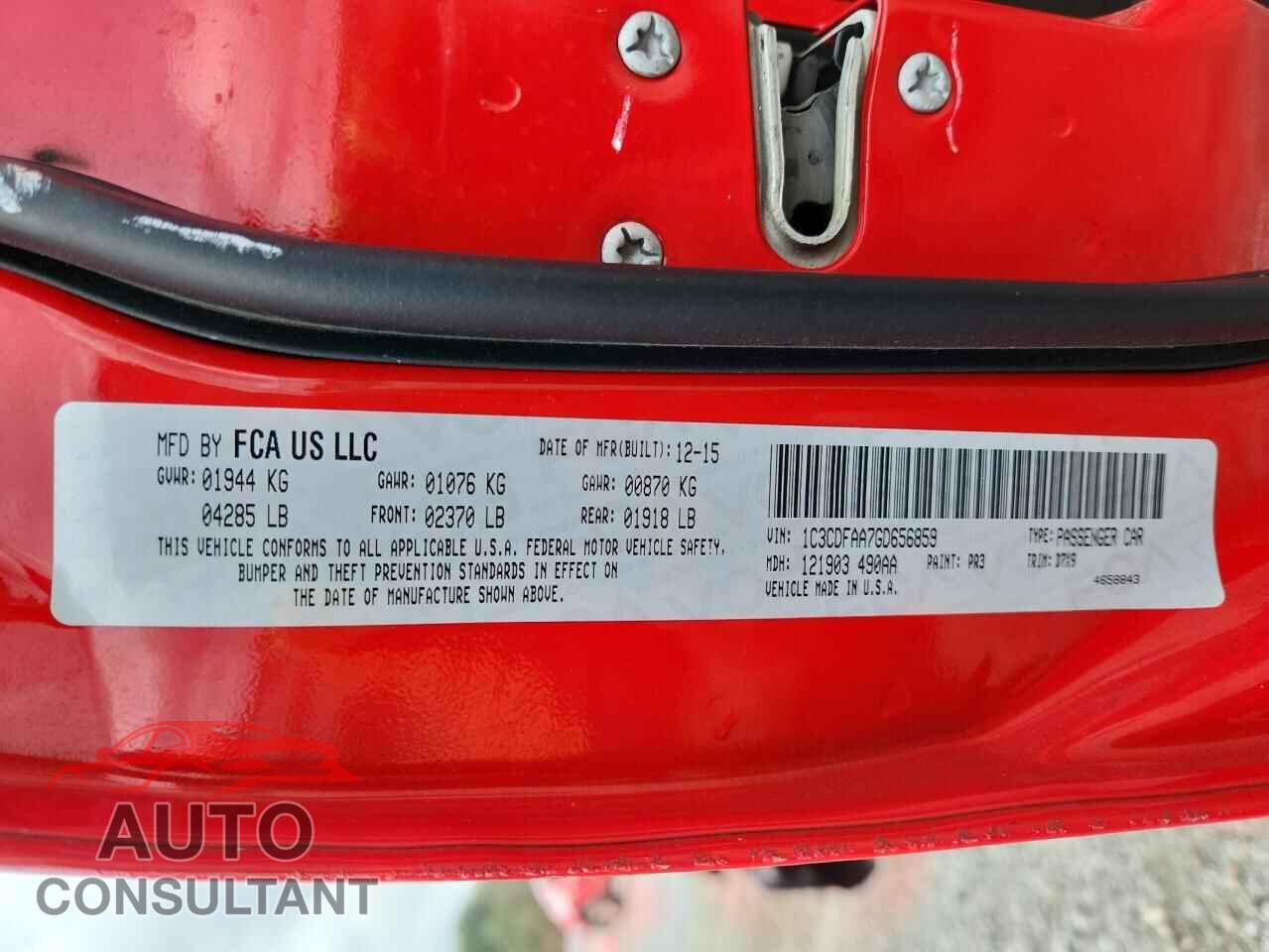 DODGE DART 2016 - 1C3CDFAA7GD656859