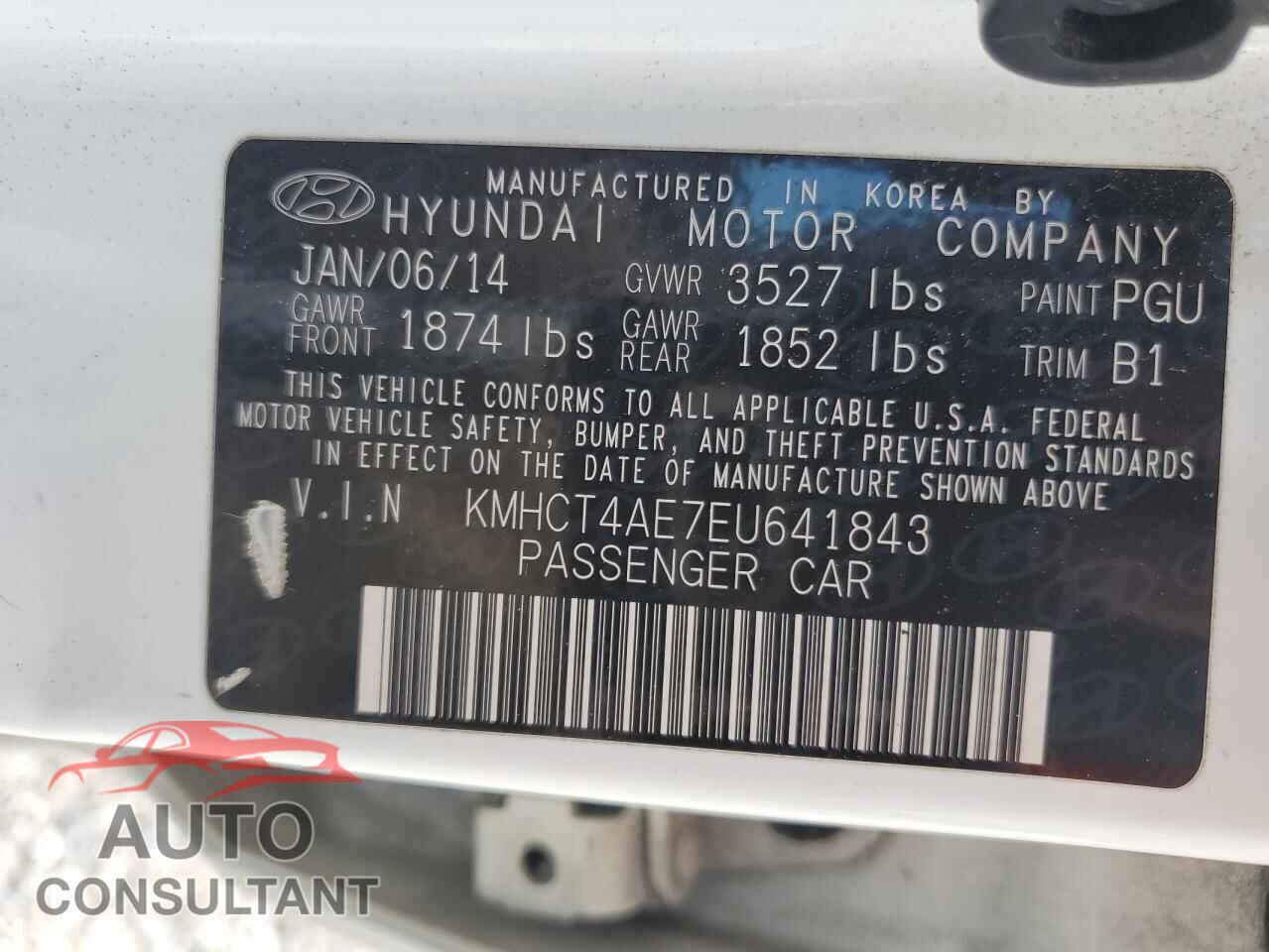 HYUNDAI ACCENT 2014 - KMHCT4AE7EU641843