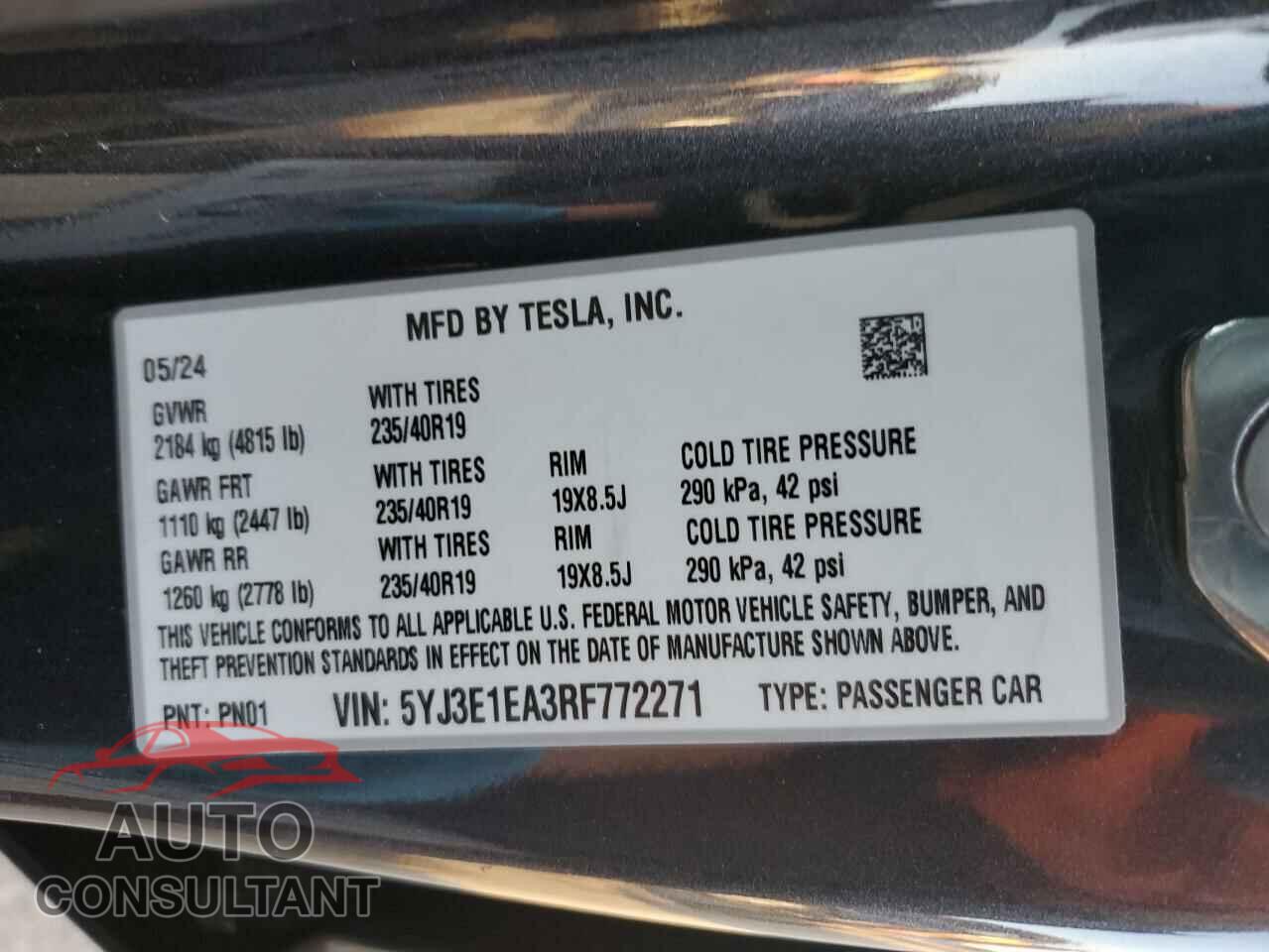TESLA MODEL 3 2024 - 5YJ3E1EA3RF772271