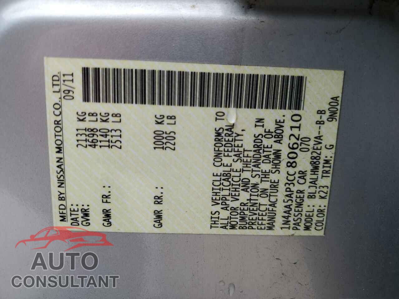 NISSAN MAXIMA 2012 - 1N4AA5AP3CC806210