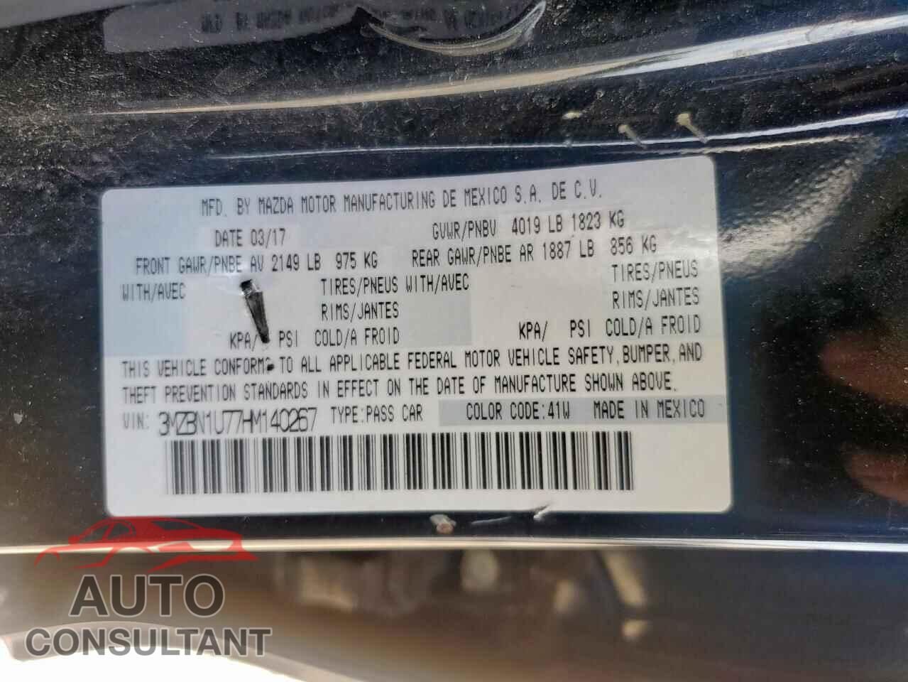 MAZDA 3 2017 - 3MZBN1U77HM140267