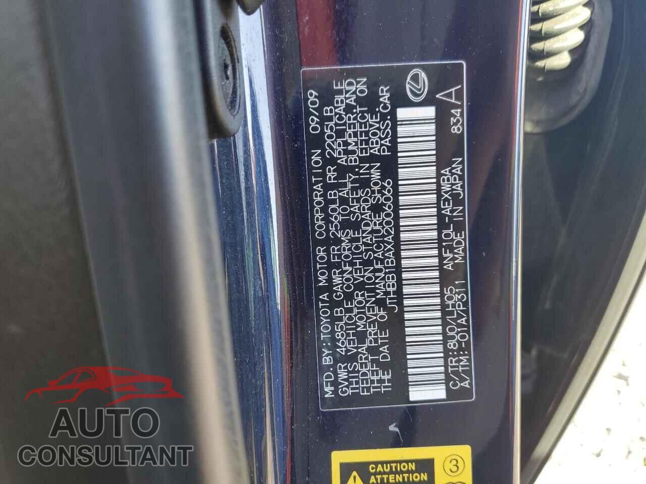 LEXUS HS 2010 - JTHBB1BAXA2006066