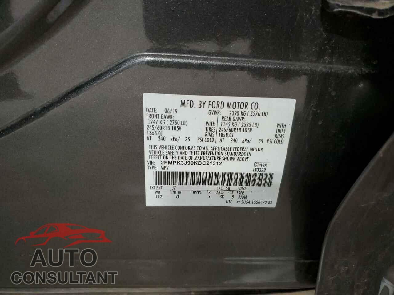 FORD EDGE 2019 - 2FMPK3J99KBC21312