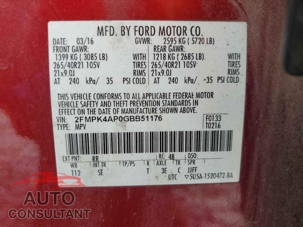 FORD EDGE 2016 - 2FMPK4AP0GBB51176