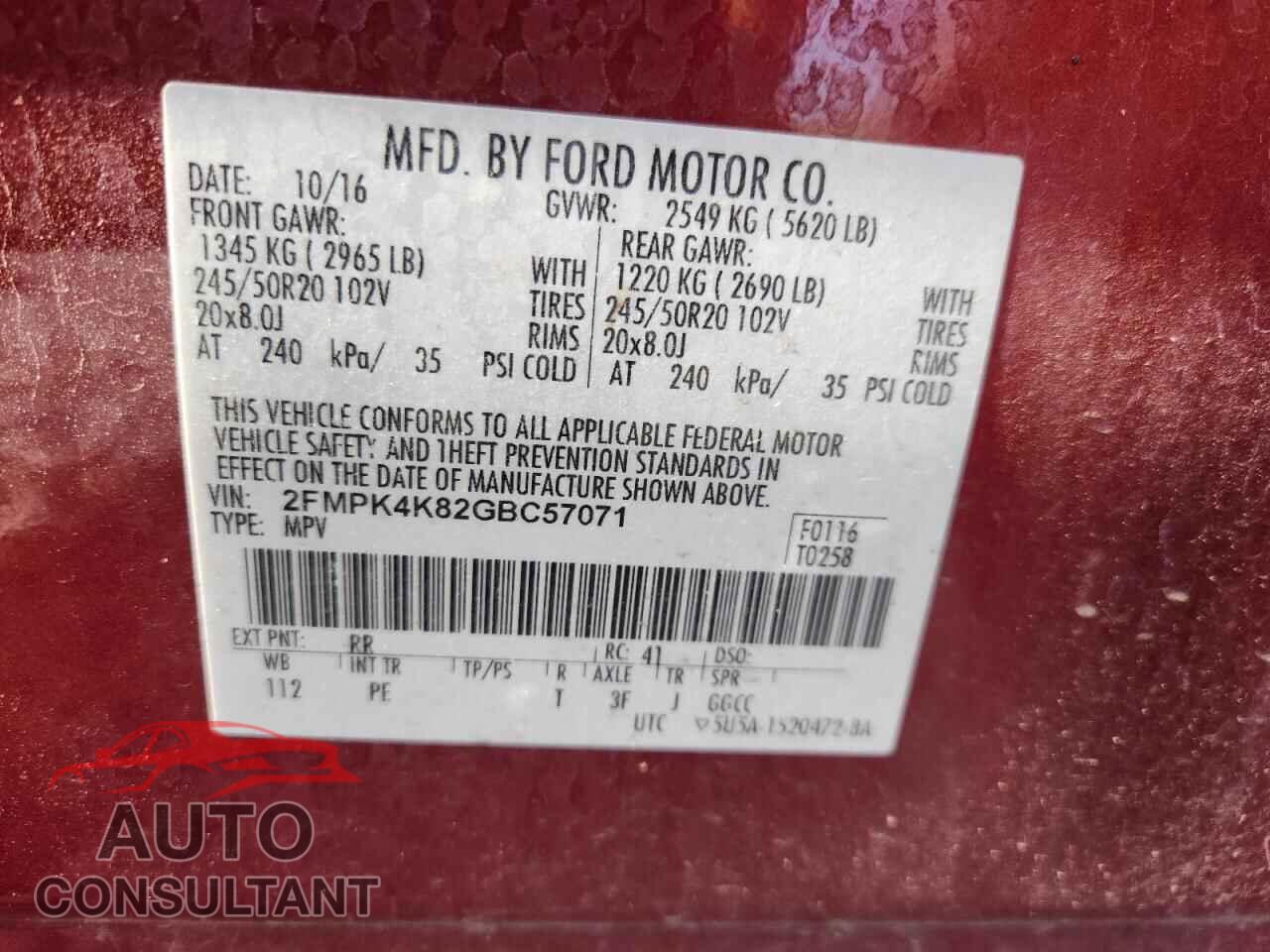 FORD EDGE 2016 - 2FMPK4K82GBC57071