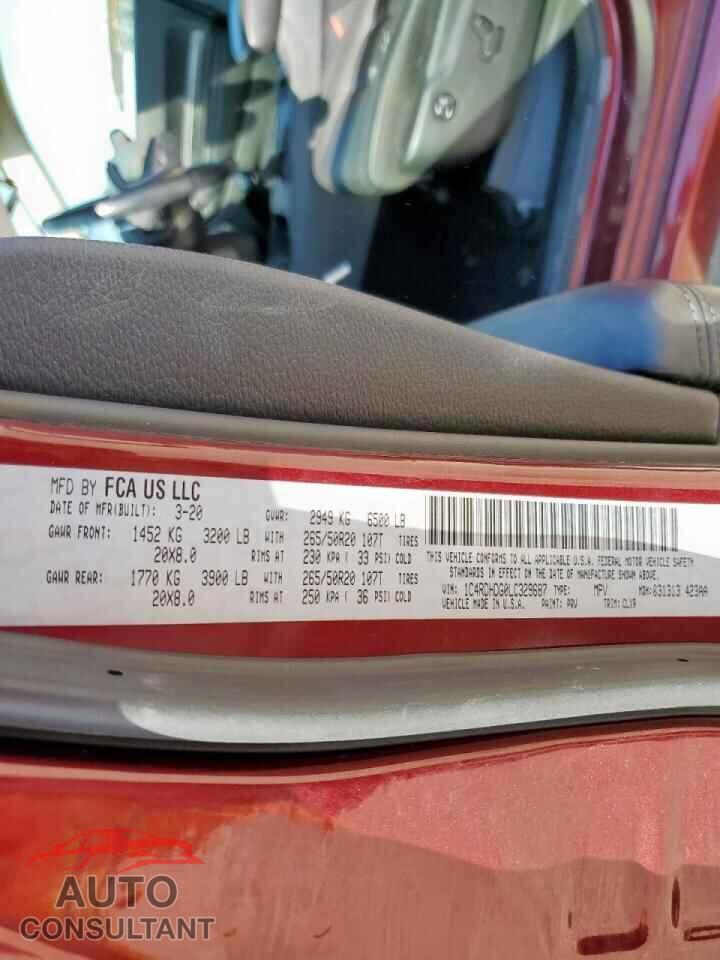 DODGE DURANGO 2020 - 1C4RDHDG0LC329687