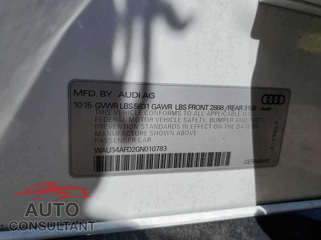 AUDI A8 2016 - WAU34AFD2GN010783