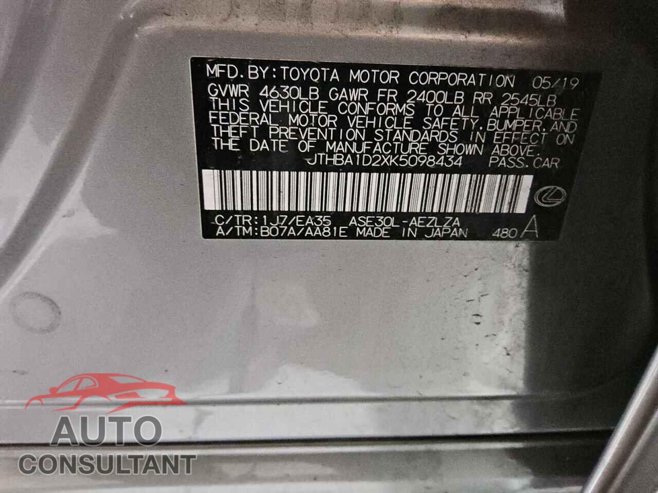 LEXUS IS 2019 - JTHBA1D2XK5098434
