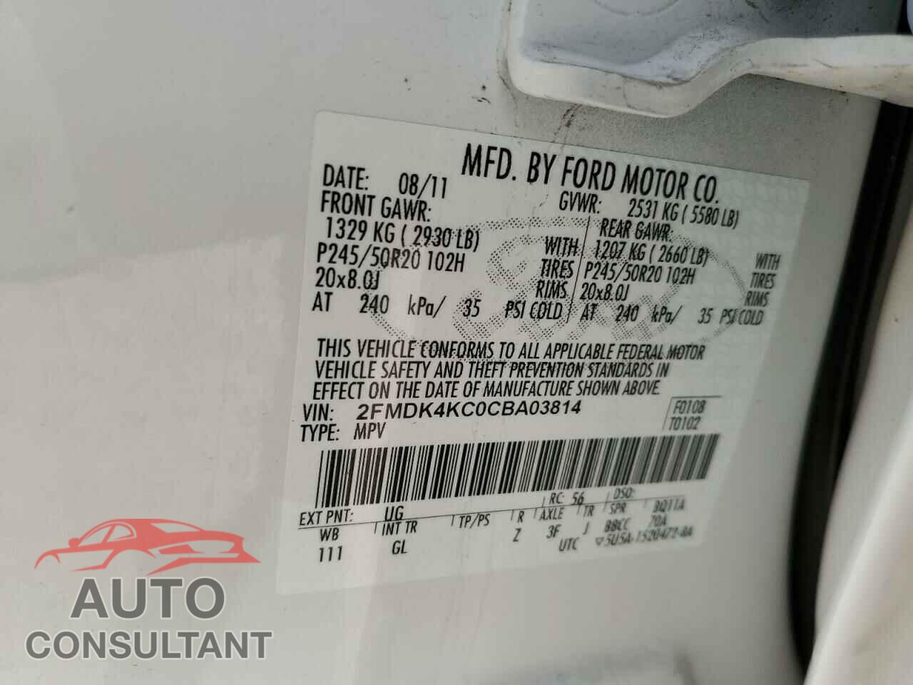 FORD EDGE 2012 - 2FMDK4KC0CBA03814