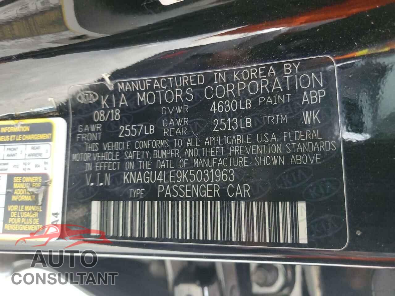 KIA OPTIMA 2019 - KNAGU4LE9K5031963