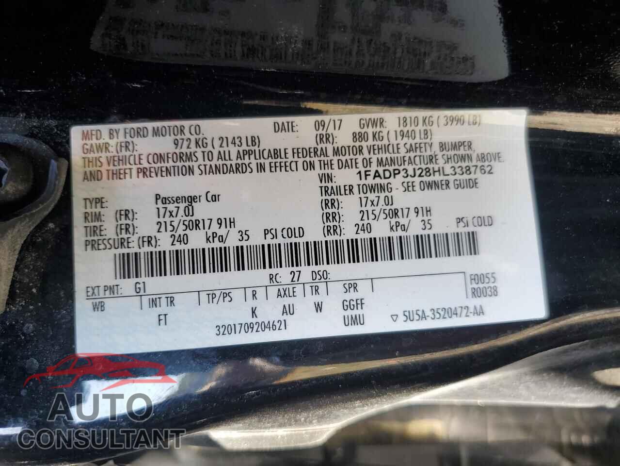 FORD FOCUS 2017 - 1FADP3J28HL338762