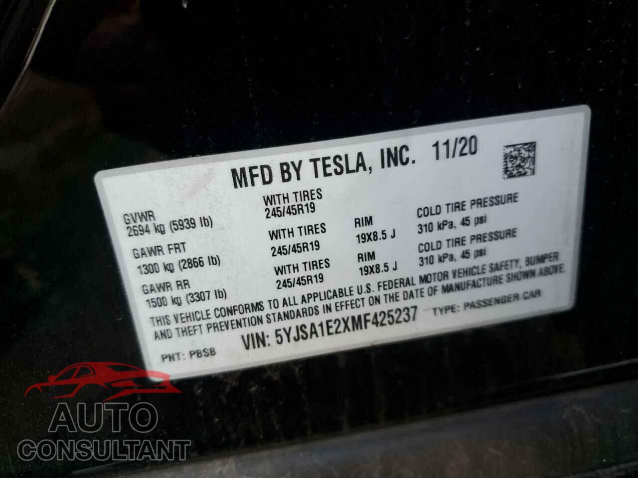 TESLA MODEL S 2021 - 5YJSA1E2XMF425237