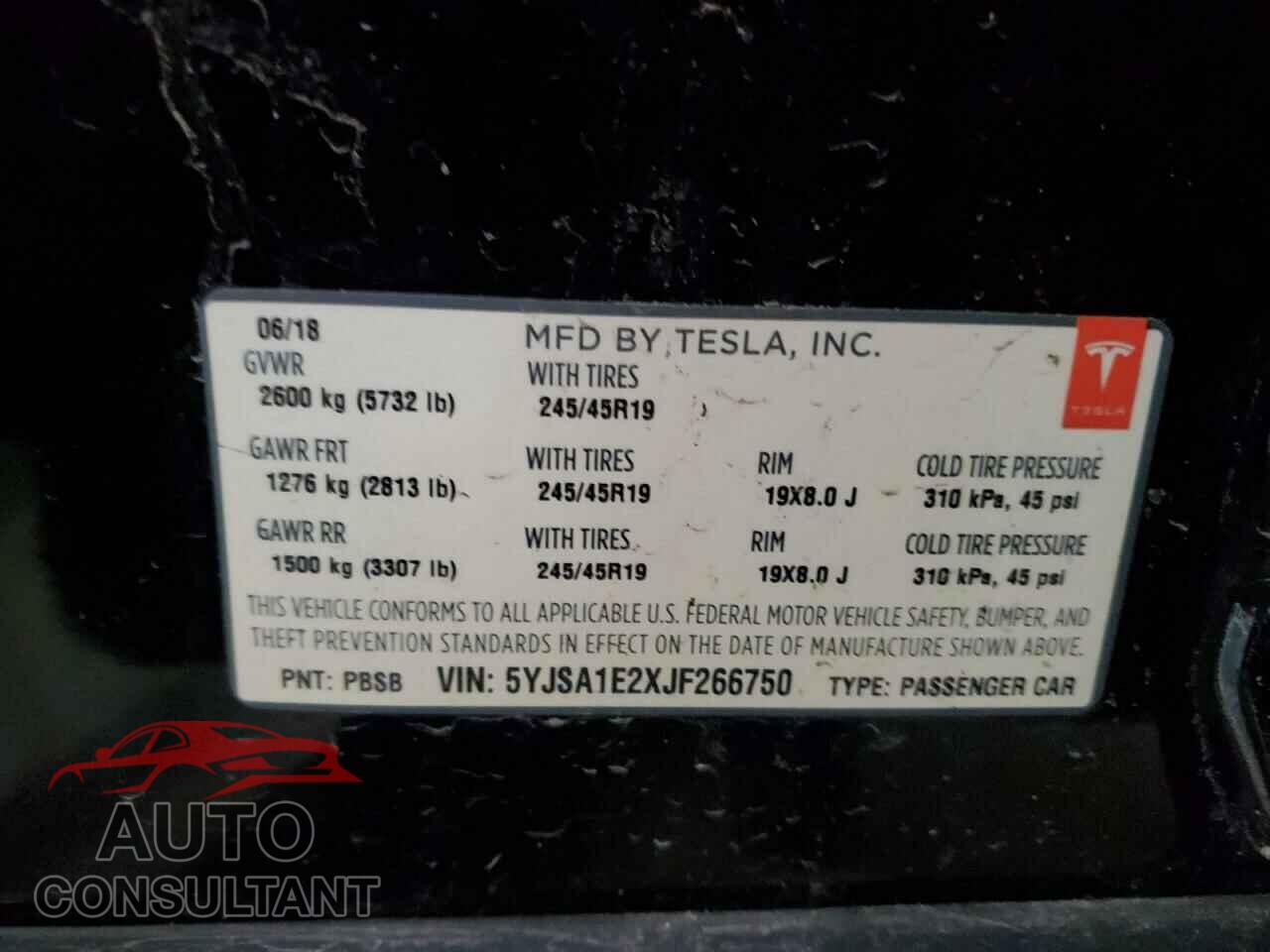 TESLA MODEL S 2018 - 5YJSA1E2XJF266750
