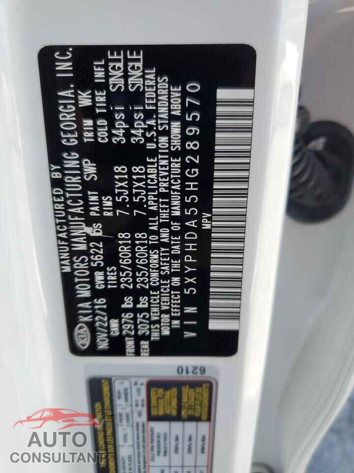 KIA SORENTO 2017 - 5XYPHDA55HG289570