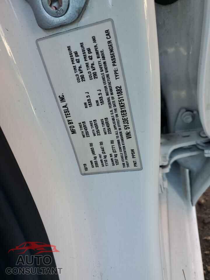 TESLA MODEL 3 2019 - 5YJ3E1EB1KF511882