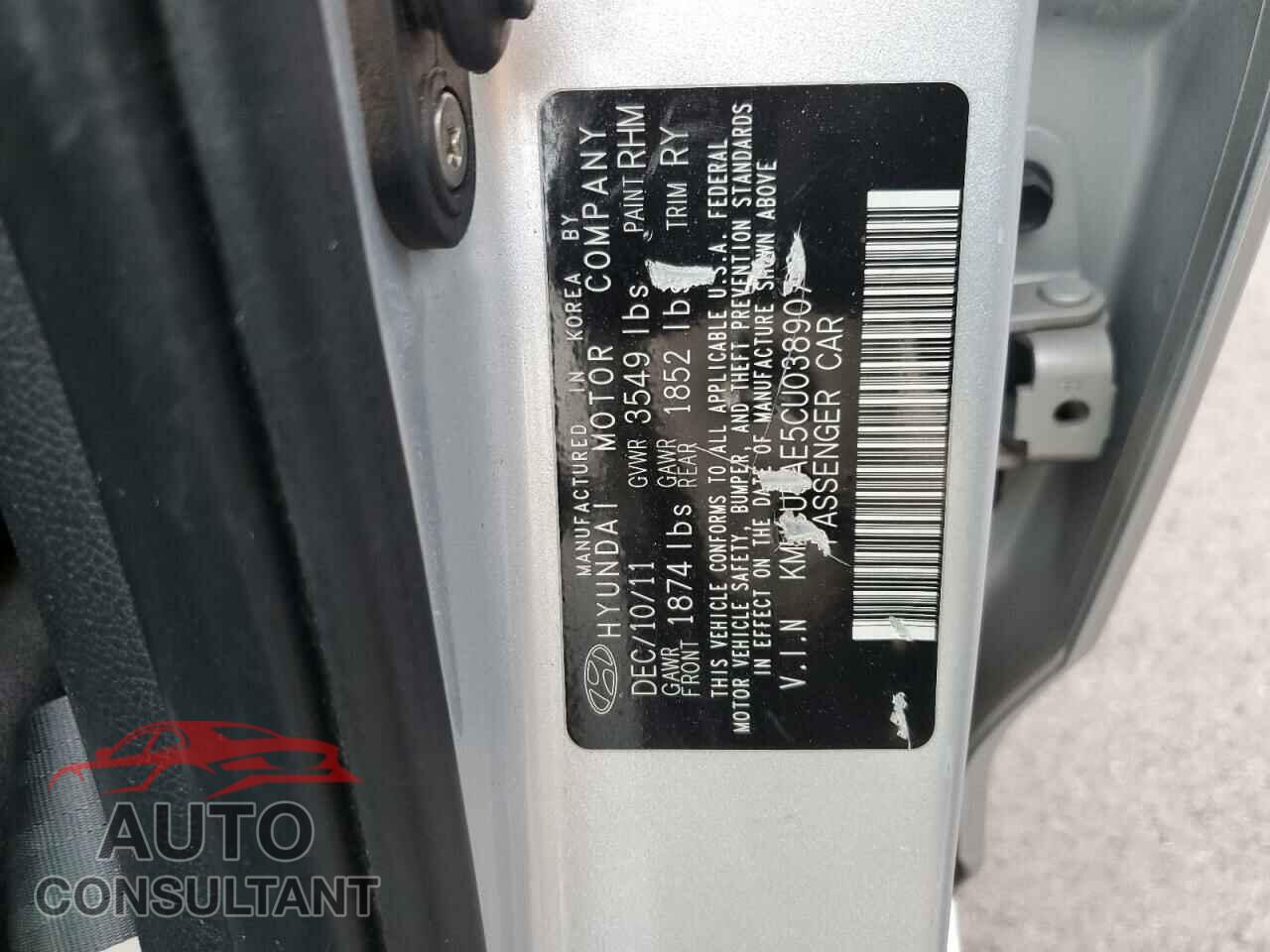 HYUNDAI ACCENT 2012 - KMHCU5AE5CU038907