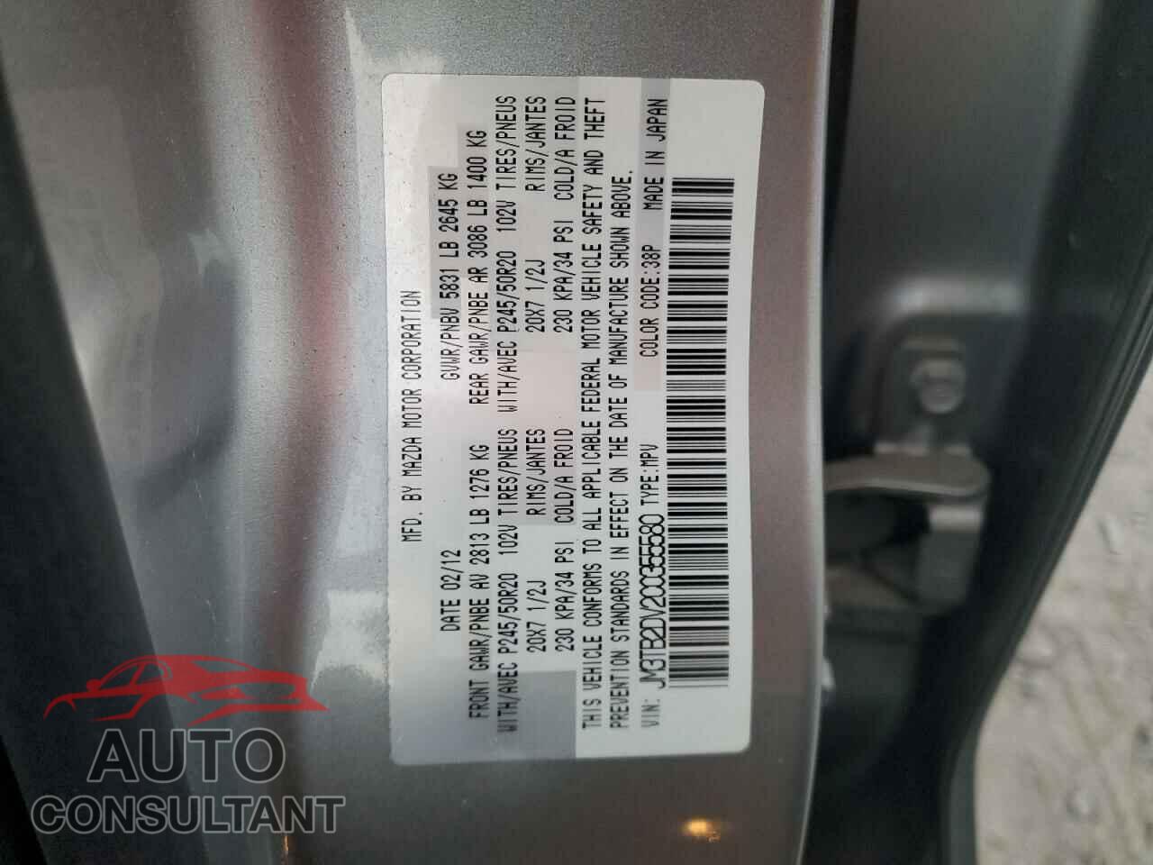 MAZDA CX-9 2012 - JM3TB2DV2C0355580