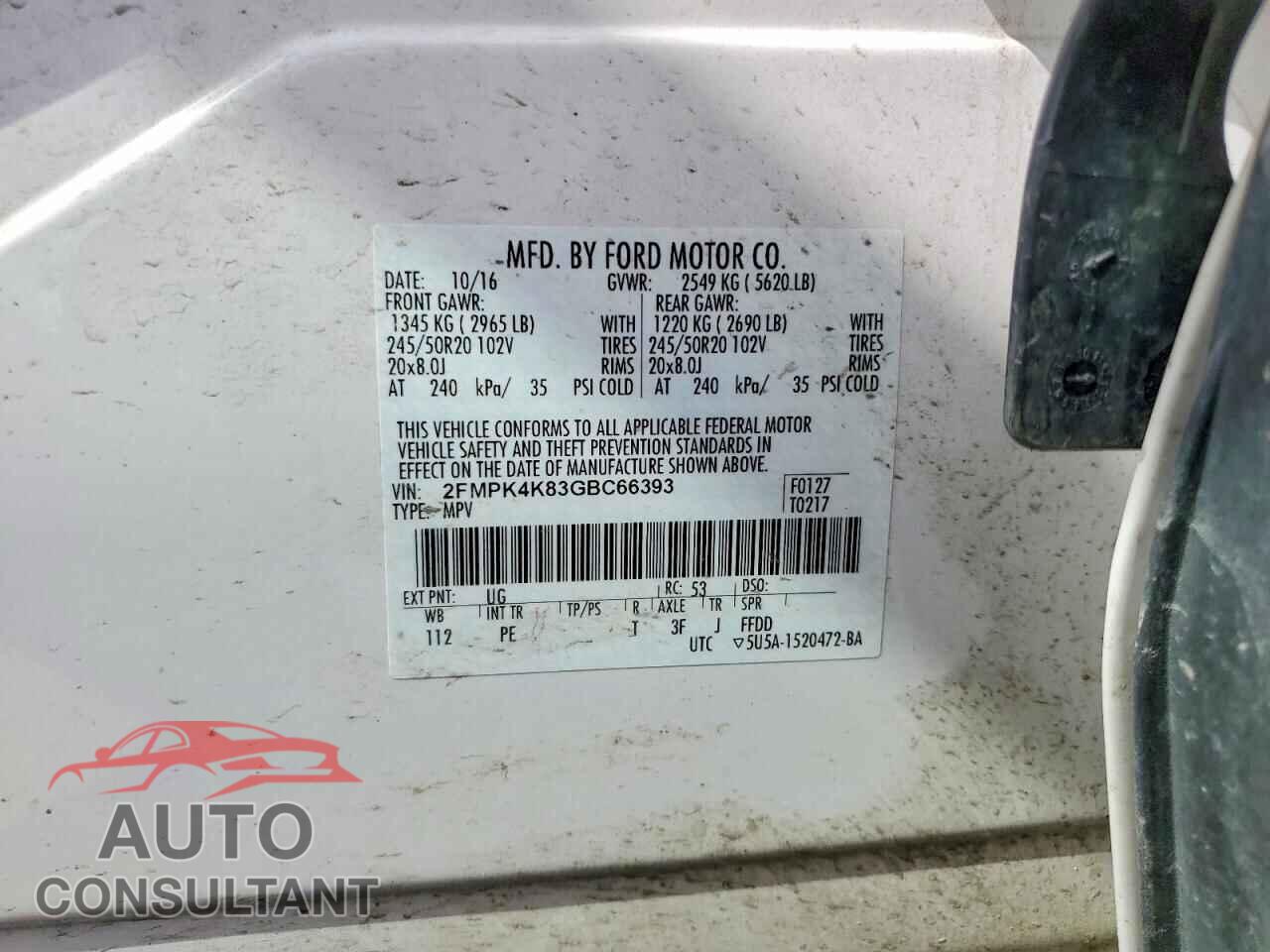 FORD EDGE 2016 - 2FMPK4K83GBC66393