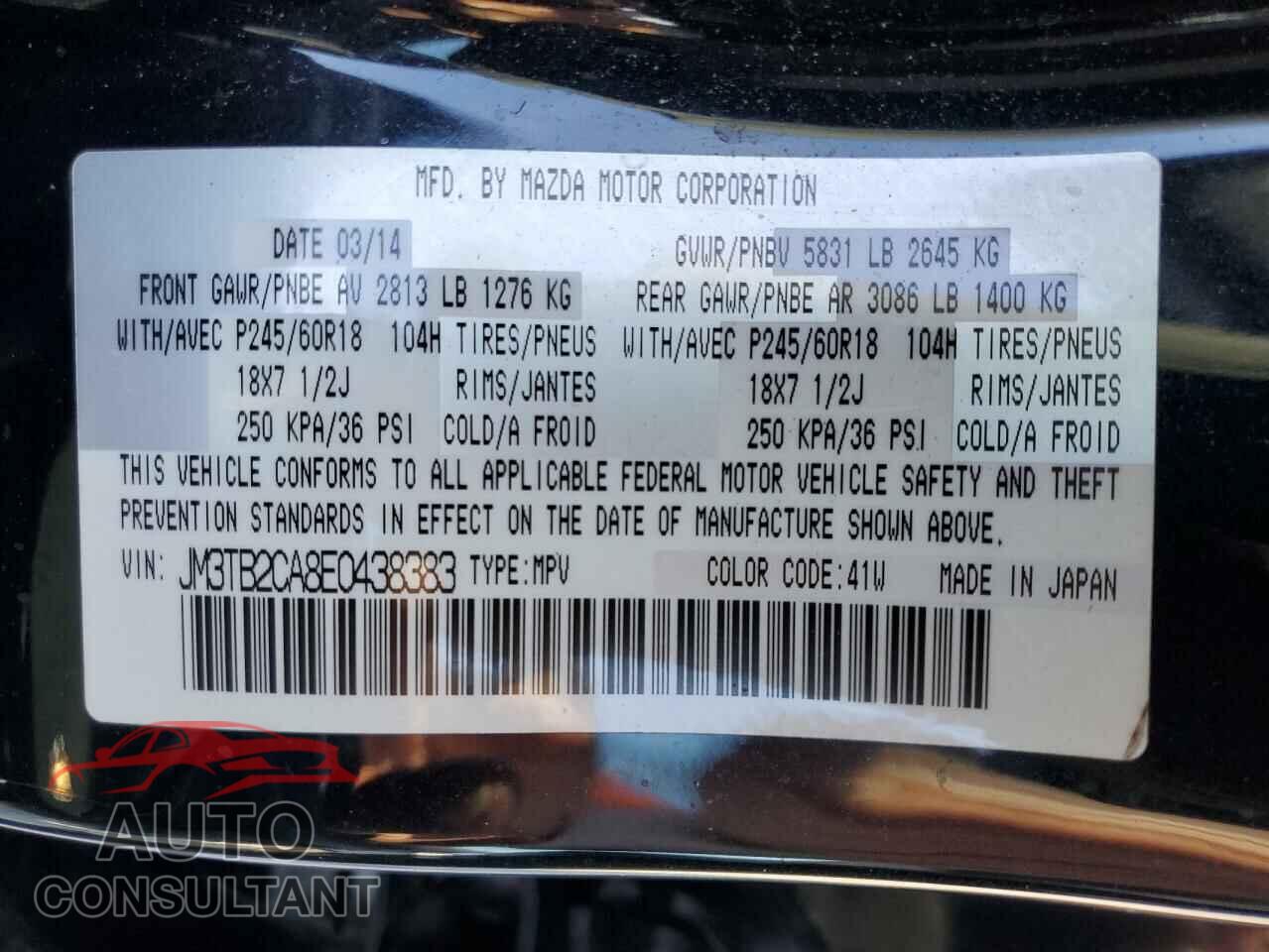 MAZDA CX-9 2014 - JM3TB2CA8E0438383