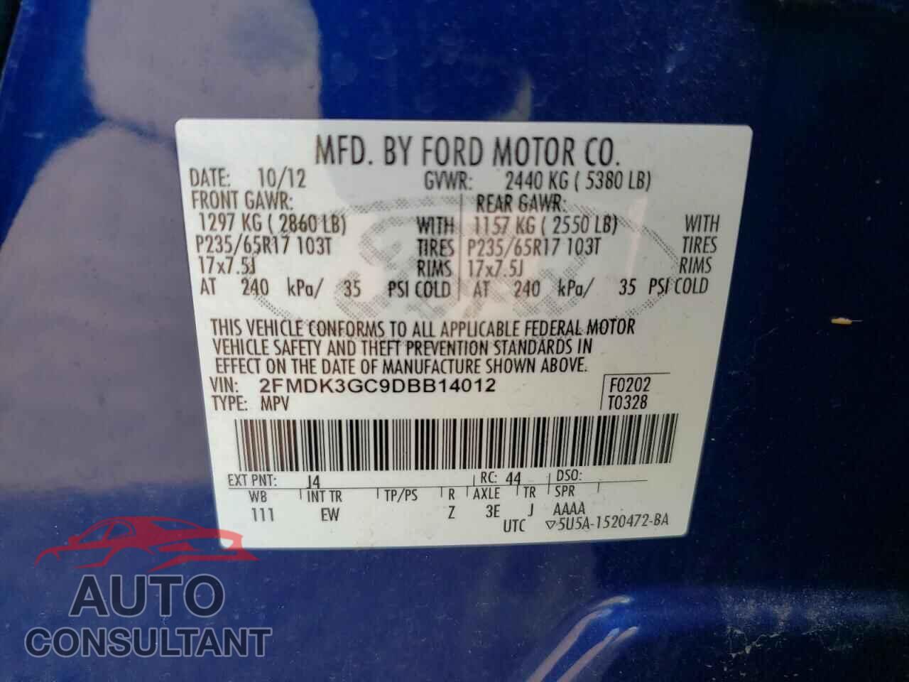 FORD EDGE 2013 - 2FMDK3GC9DBB14012