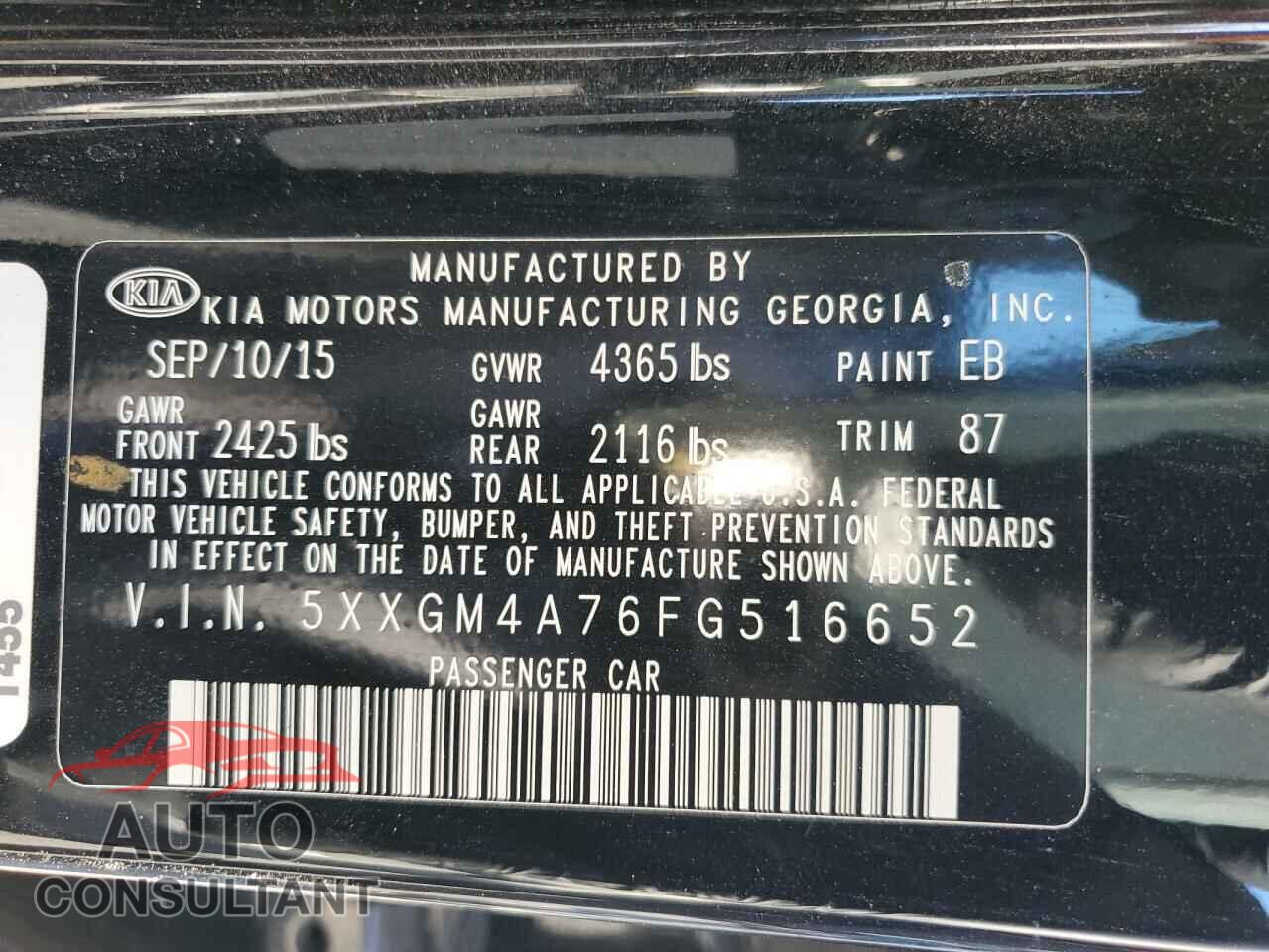 KIA OPTIMA 2015 - 5XXGM4A76FG516652