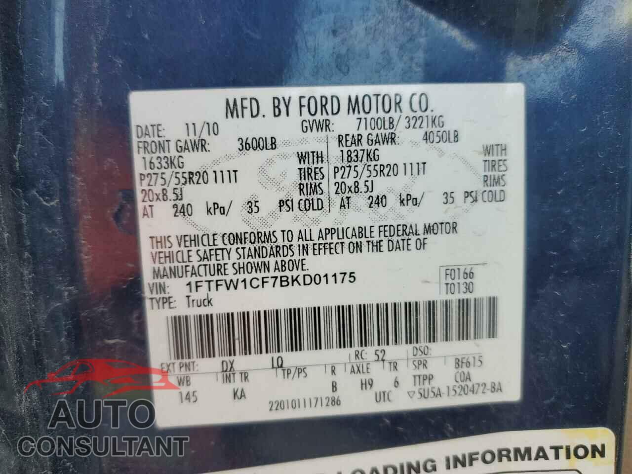 FORD F-150 2011 - 1FTFW1CF7BKD01175