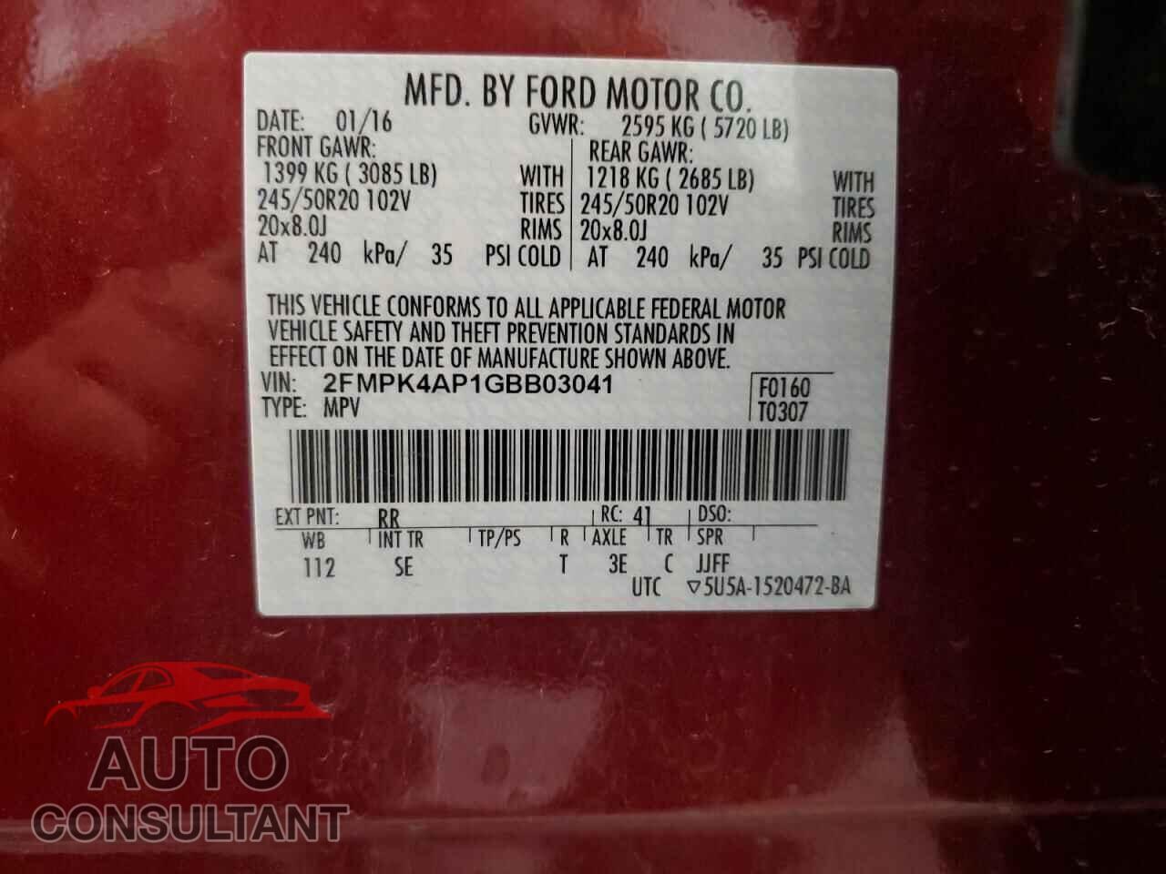FORD EDGE 2016 - 2FMPK4AP1GBB03041