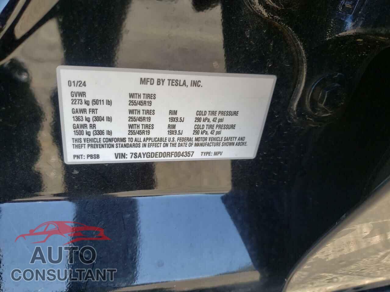 TESLA MODEL Y 2024 - 7SAYGDED0RF004357