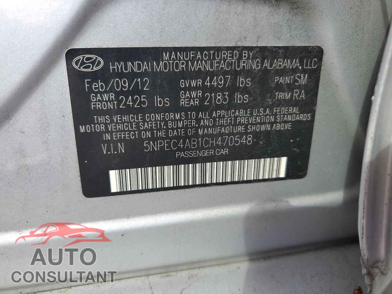 HYUNDAI SONATA 2012 - 5NPEC4AB1CH470548