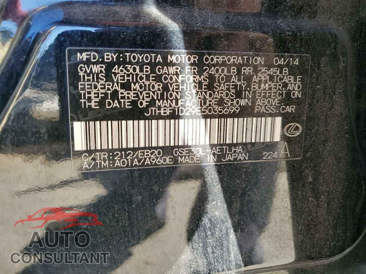 LEXUS IS 2014 - JTHBF1D29E5035699