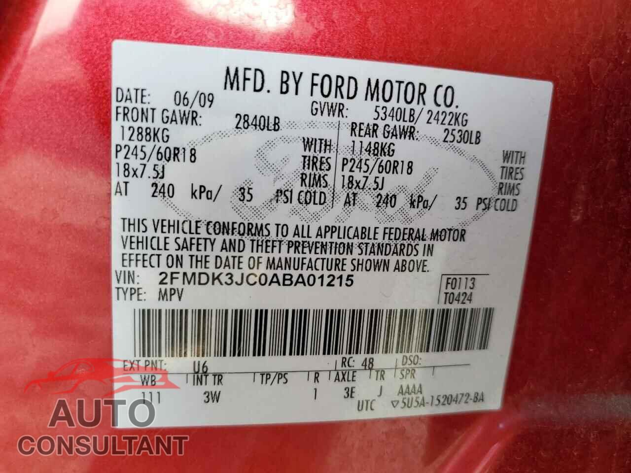 FORD EDGE 2010 - 2FMDK3JC0ABA01215