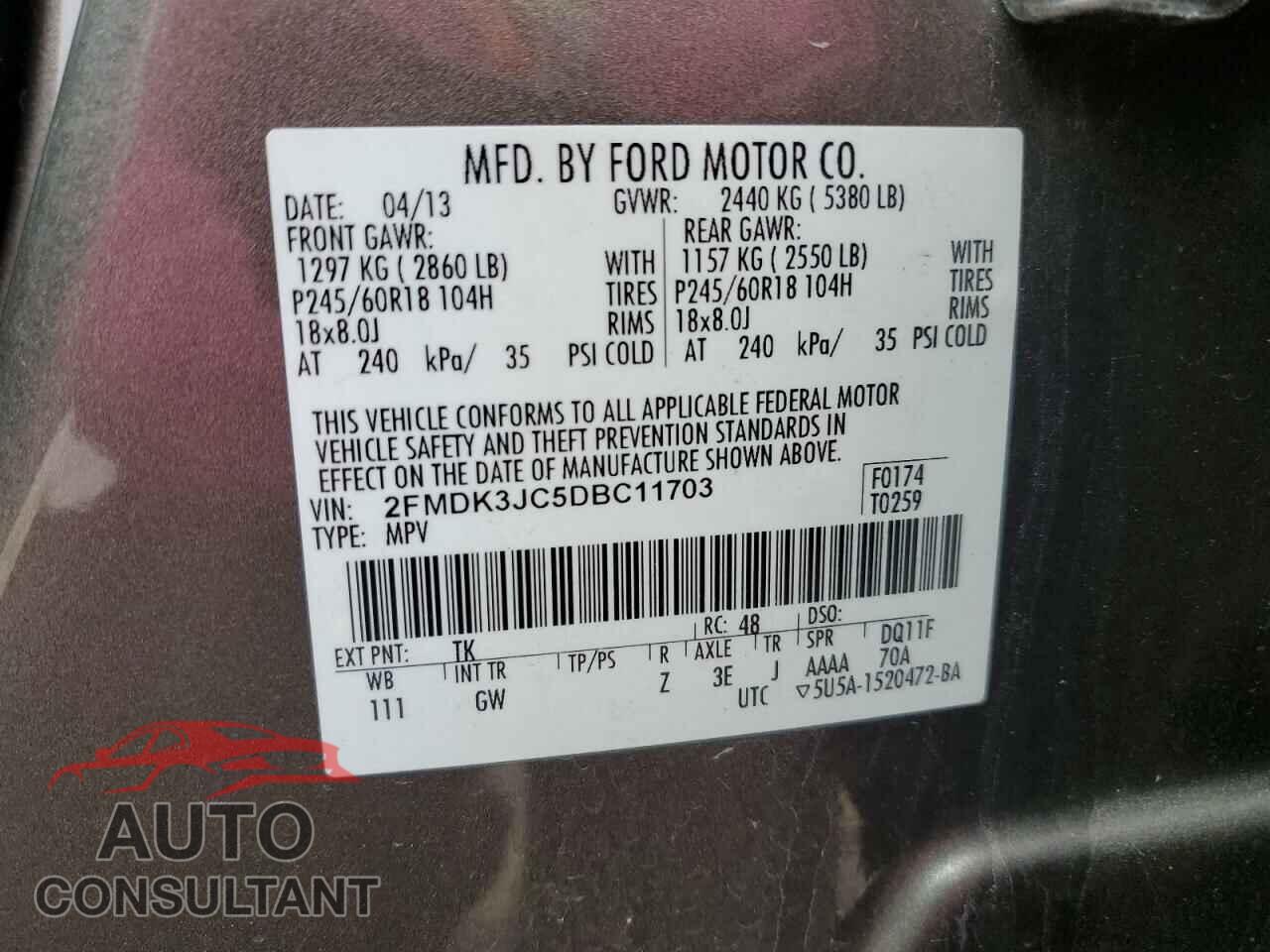FORD EDGE 2013 - 2FMDK3JC5DBC11703