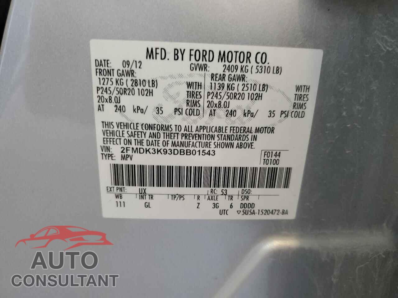 FORD EDGE 2013 - 2FMDK3K93DBB01543