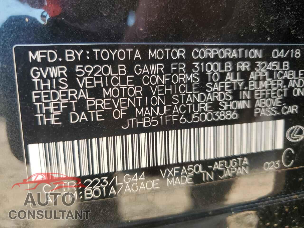 LEXUS LS500 2018 - JTHB51FF6J5003886