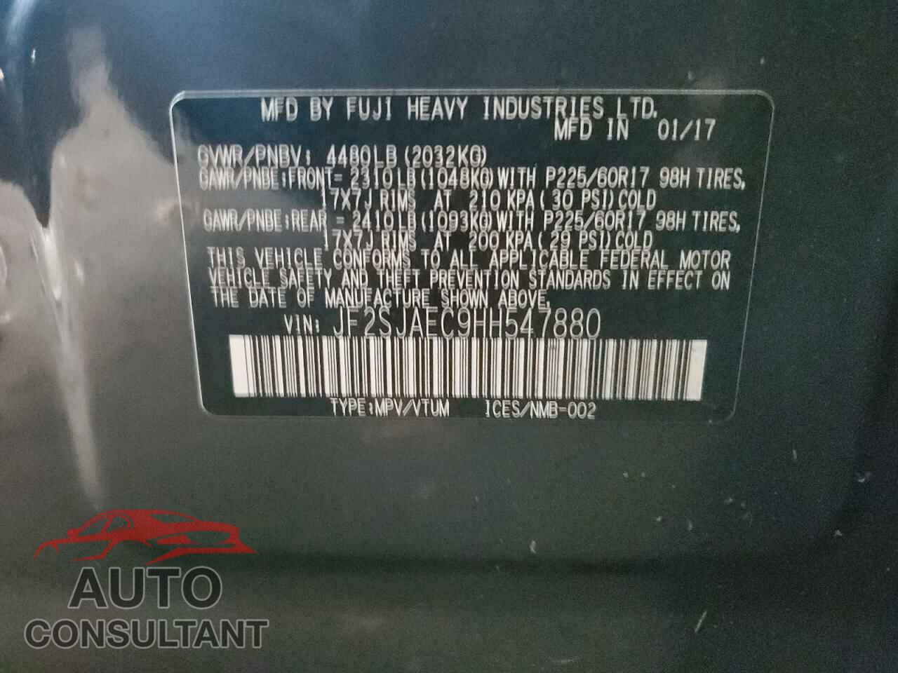 SUBARU FORESTER 2017 - JF2SJAEC9HH547880