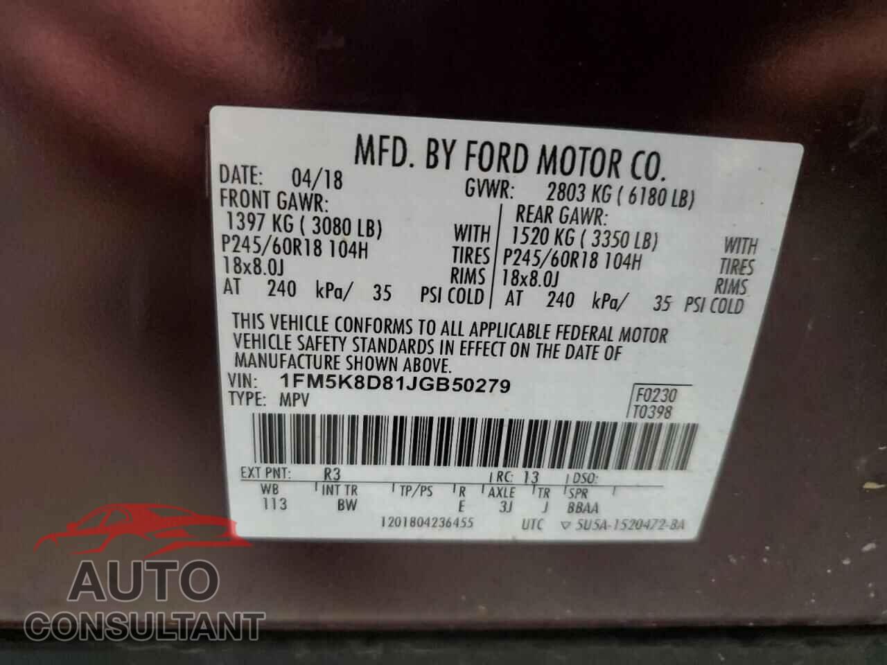 FORD EXPLORER 2018 - 1FM5K8D81JGB50279