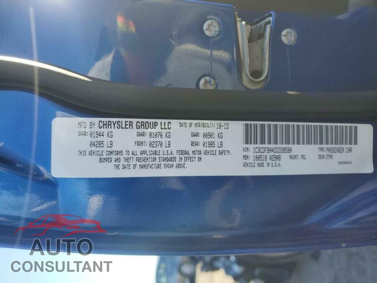 DODGE DART 2013 - 1C3CDFBA4DD338580