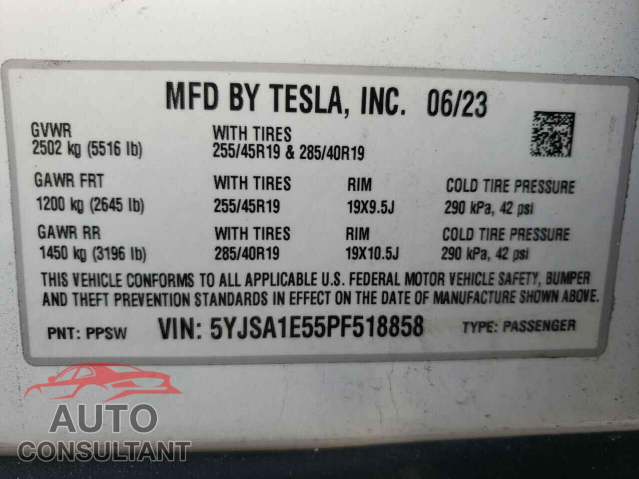 TESLA MODEL S 2023 - 5YJSA1E55PF518858